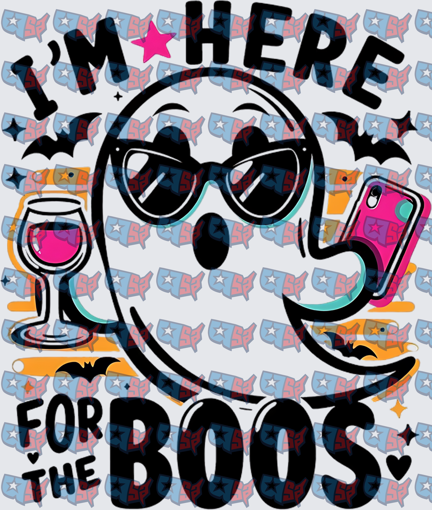 I'm Here For The Boos Halloween Ghost Wine (DTF)
