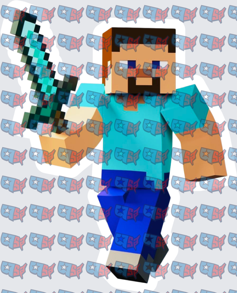 Blocky Pixel Character Wielding Diamond Sword (DTF)