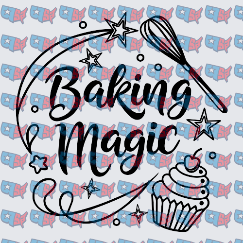 Baking Magic Whisk Cupcake Stars Script Design (DTF)