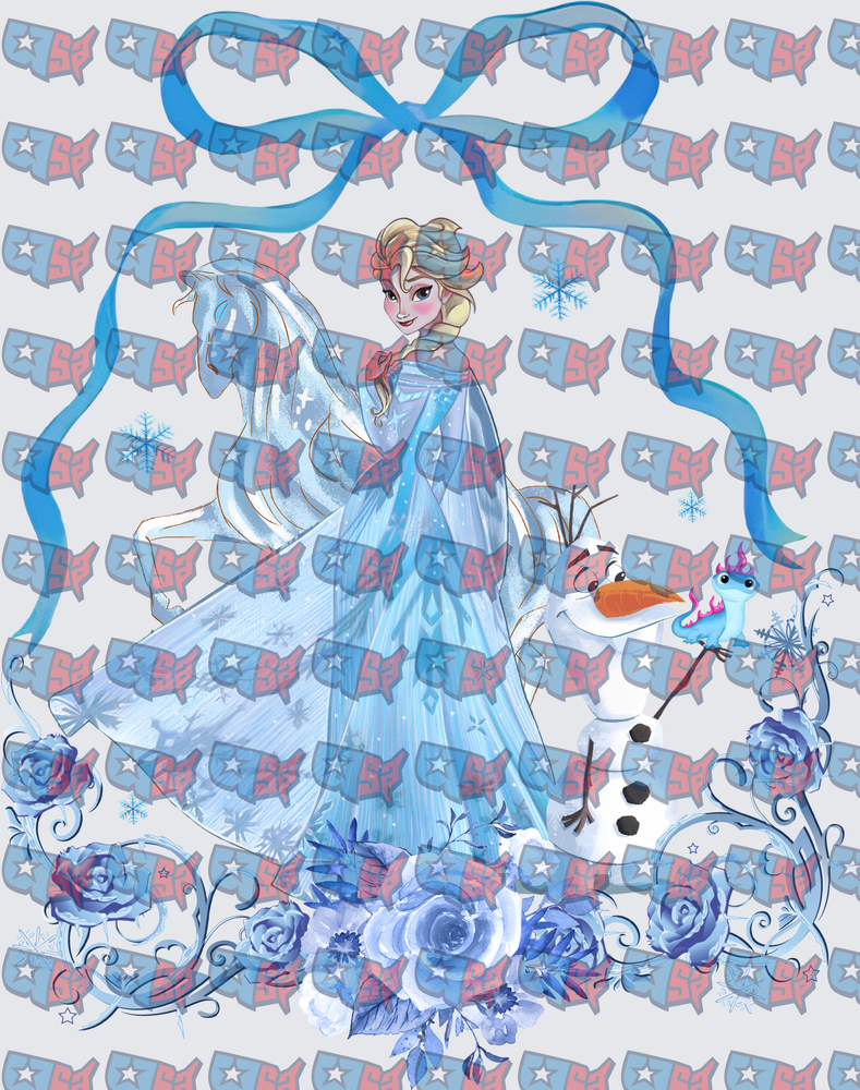 Ice Queen Snowman Blue Ribbon Floral Design (DTF)