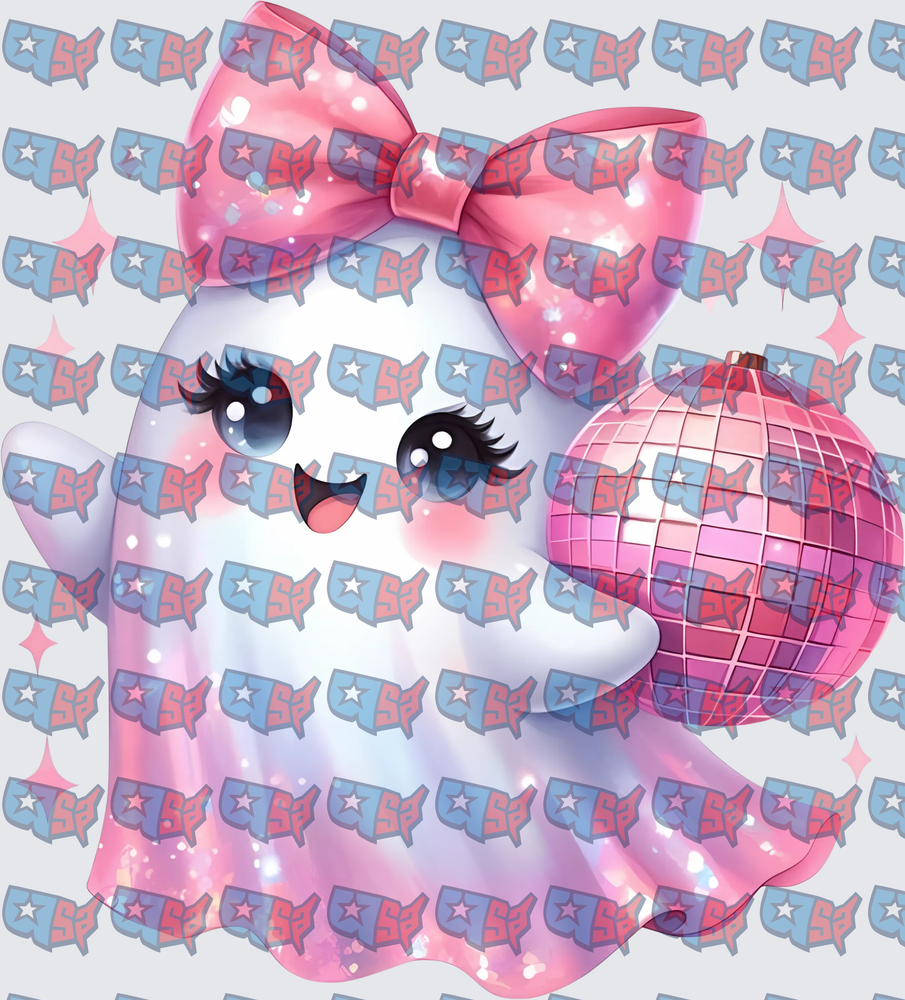 Cute Ghost Pink Bow Disco Ball Glam (DTF)