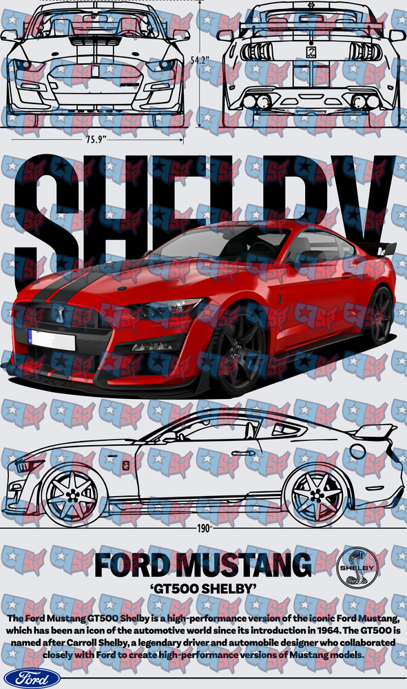 Red American Muscle Car Blueprint Multi-View Design (DTF)