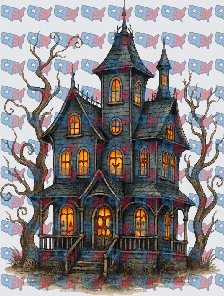 Glowing Haunted Mansion With Spooky Dead Trees (DTF)