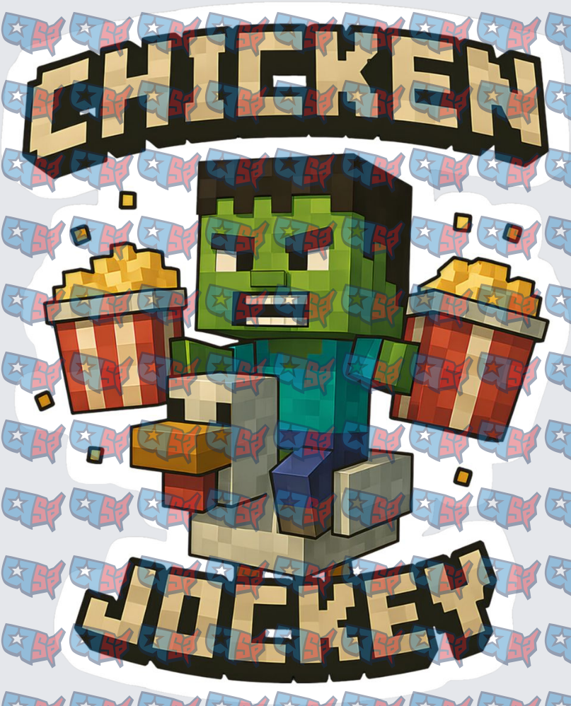 Minecraft Chicken Jockey Zombie Holding Popcorn Buckets (DTF)
