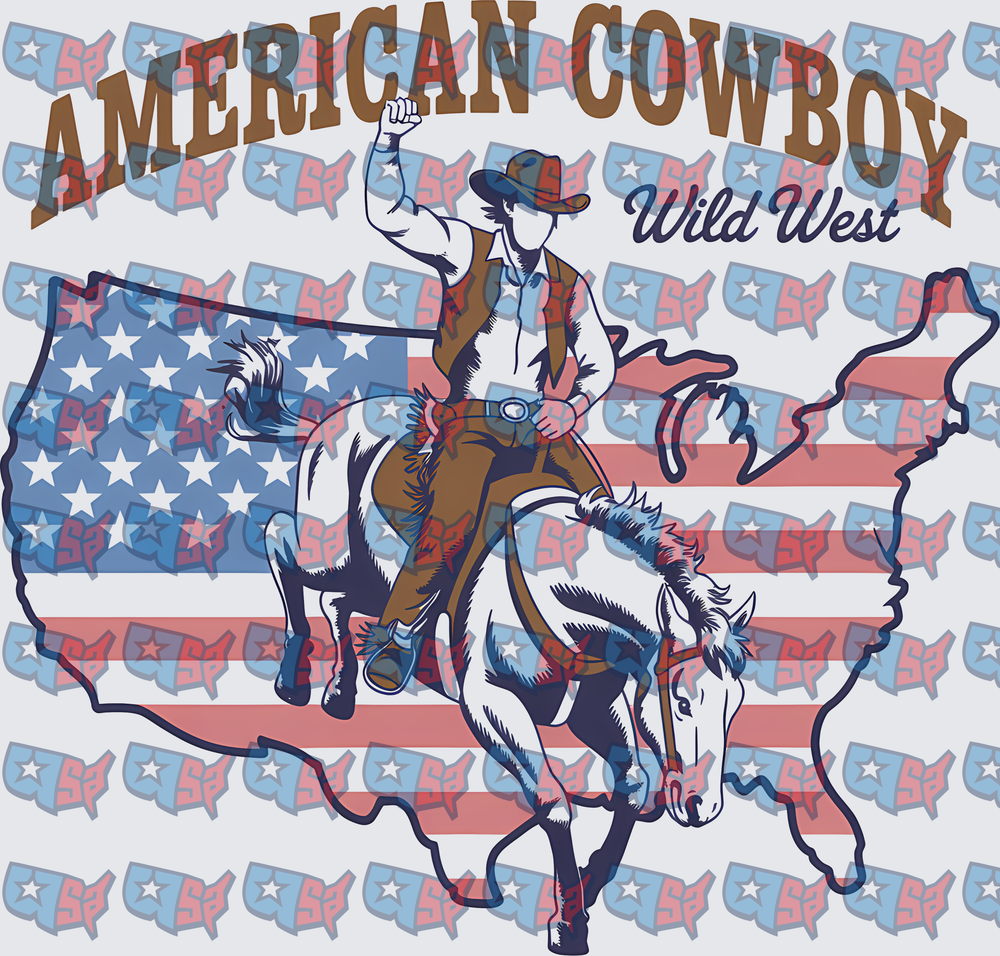 American Cowboy Wild West Rodeo Rider USA Flag (DTF)