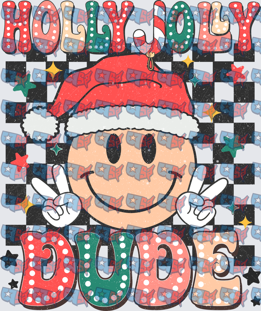 Holly Jolly Dude Smiley Face Santa Hat Christmas (DTF)
