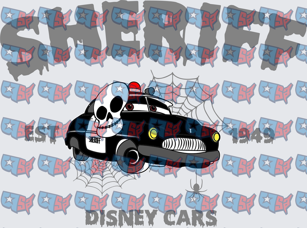 Halloween Sheriff Police Car Skull Spider Web (DTF)