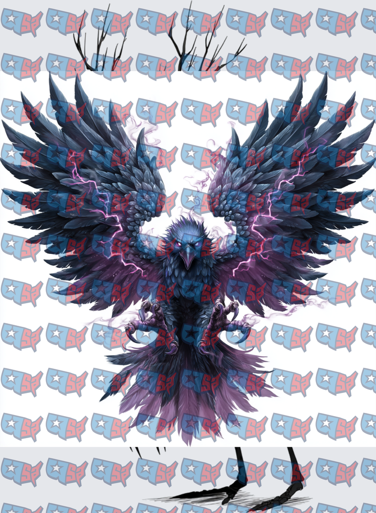 Mystic Dark Raven Spreading Wings With Purple Lightning (DTF)