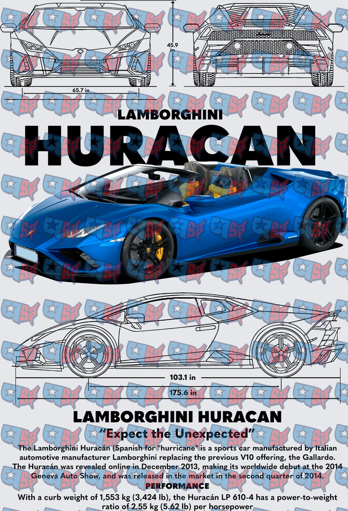 Lamborghini Huracan Blueprint Specs Poster Design (DTF)