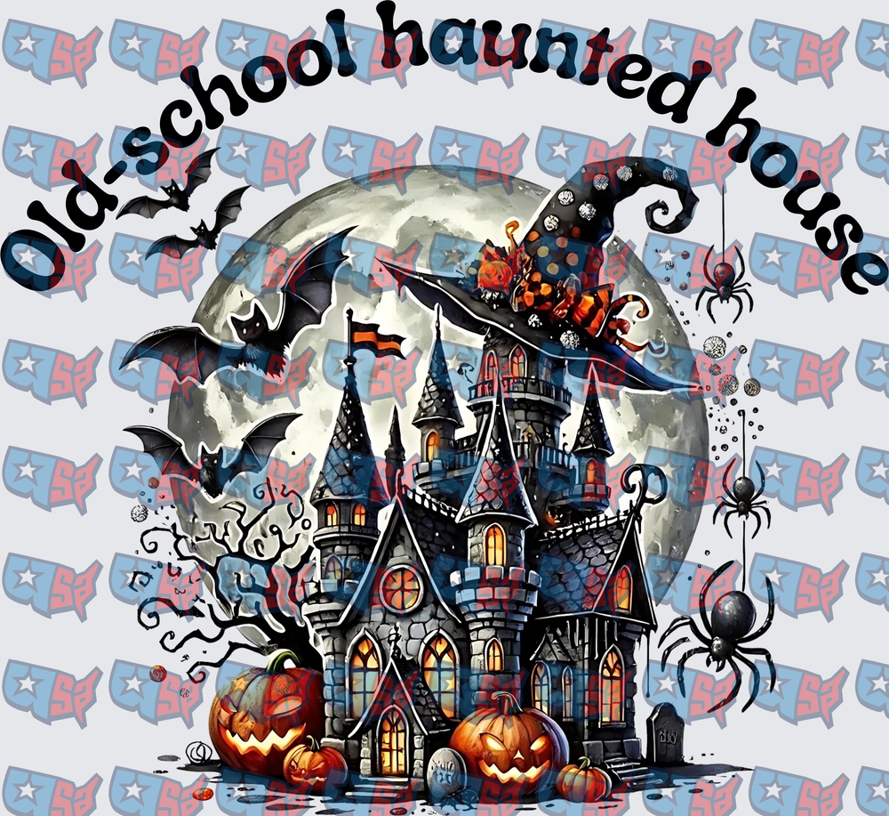 Old-School Haunted House Halloween Castle Scene (DTF)
