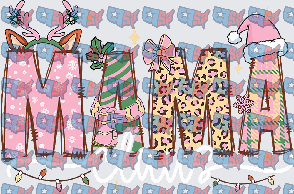 Christmas Mama Leopard Plaid Festive Letter Design (DTF)