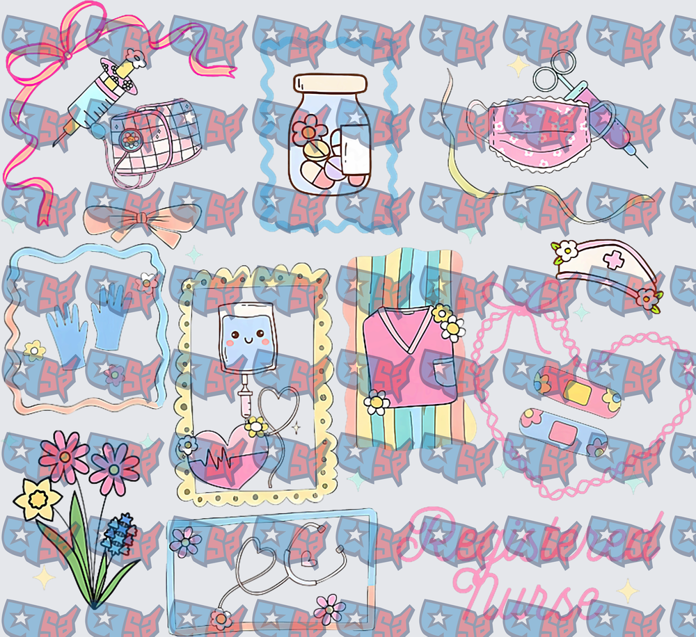 Cute Kawaii Registered Nurse Medical Icons Bundle (DTF)