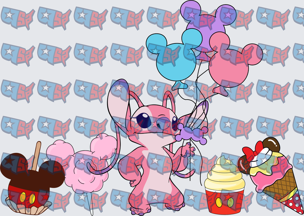 Pink Alien Angel Balloons Theme Park Treats Scene (DTF)