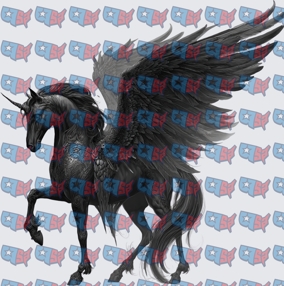 Dark Winged Armored Unicorn Rearing Pose (DTF)