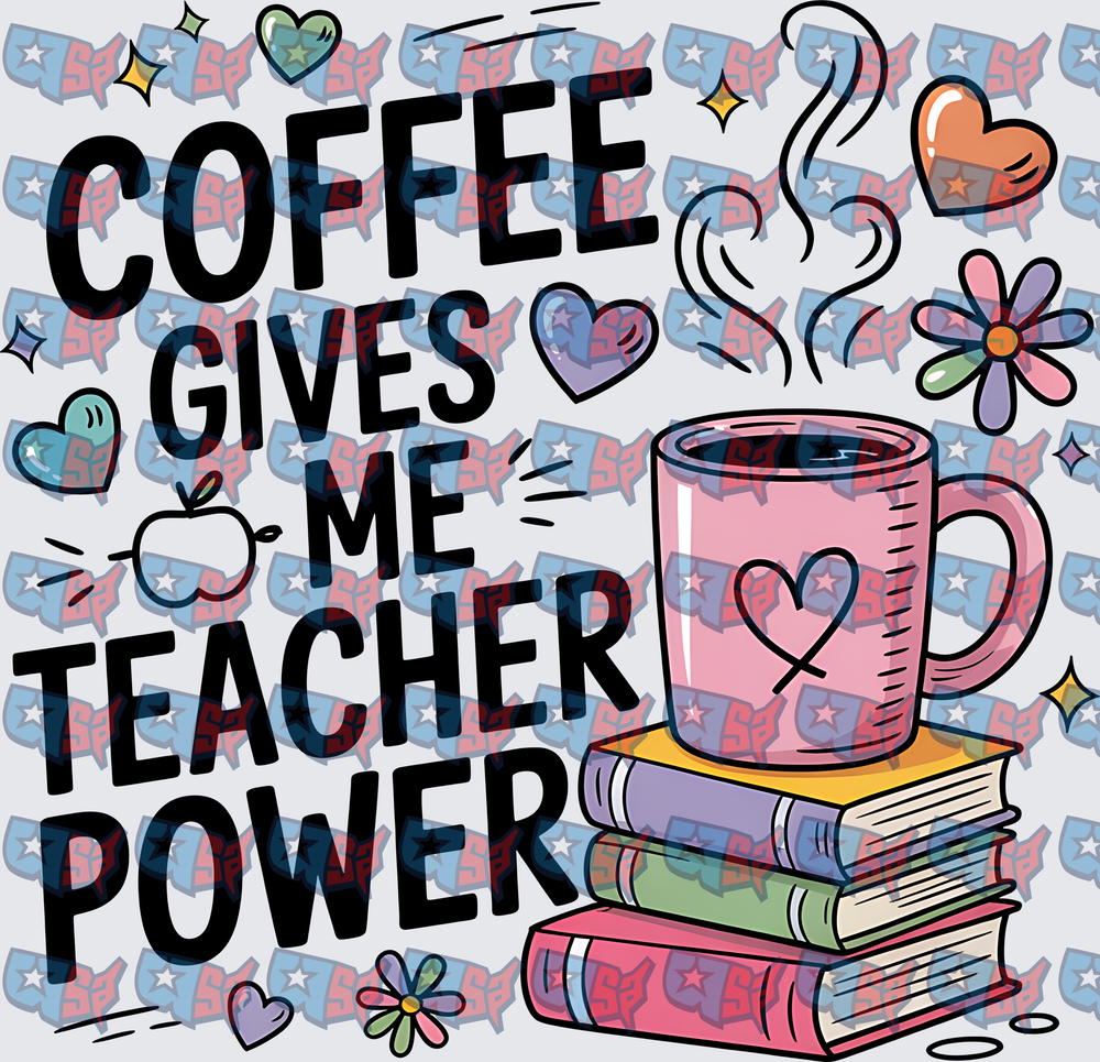 Coffee Gives Me Teacher Power Books Mug (DTF)