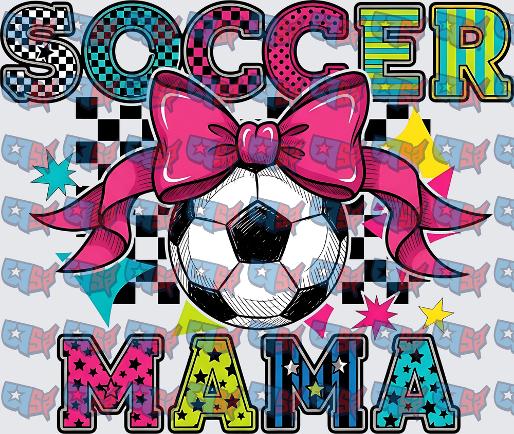 Soccer Mama Ball With Pink Bow Colorful Letters (DTF)