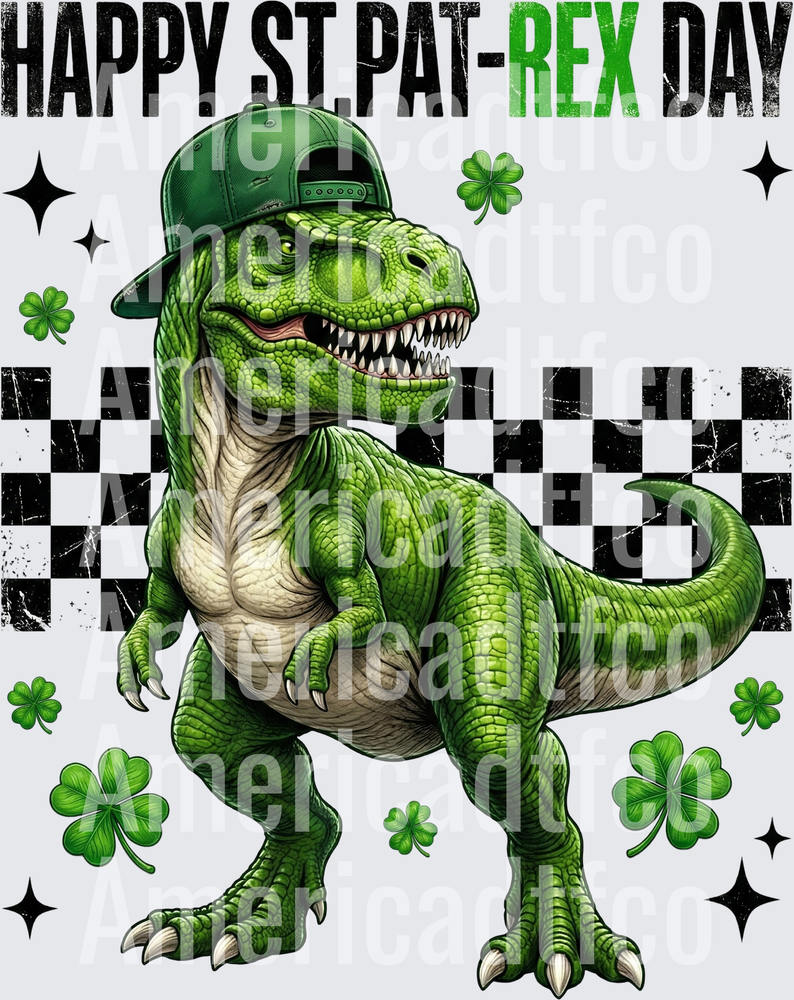 Happy St Pat-Rex Day T-Rex Shamrock Design (DTF)