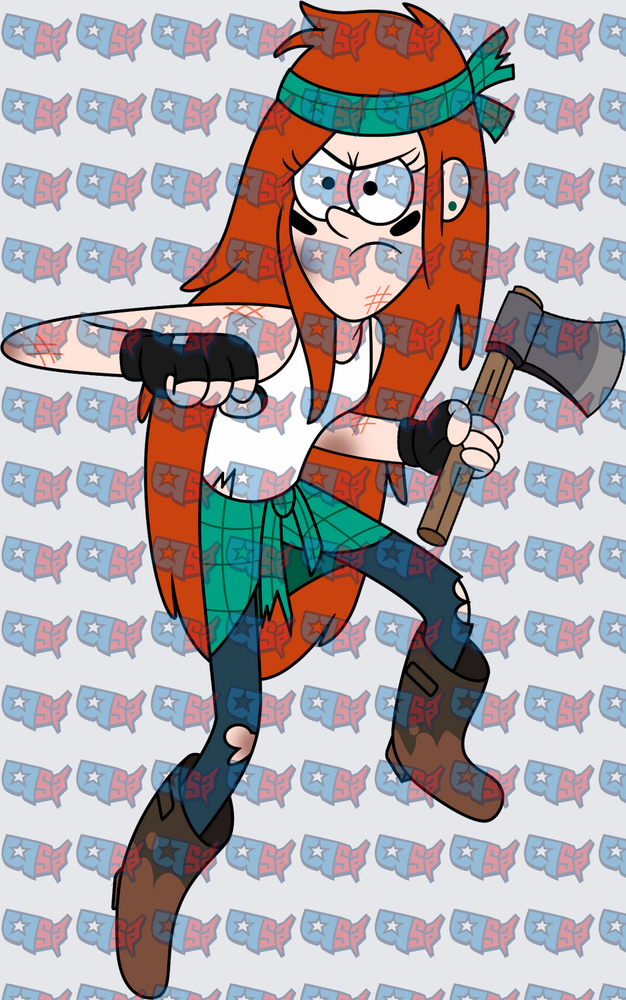 Fierce Redhead Warrior Girl With Axe Battle Stance (DTF)