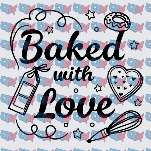 Baked with Love Bakery Whisk Donut Heart Design (DTF)