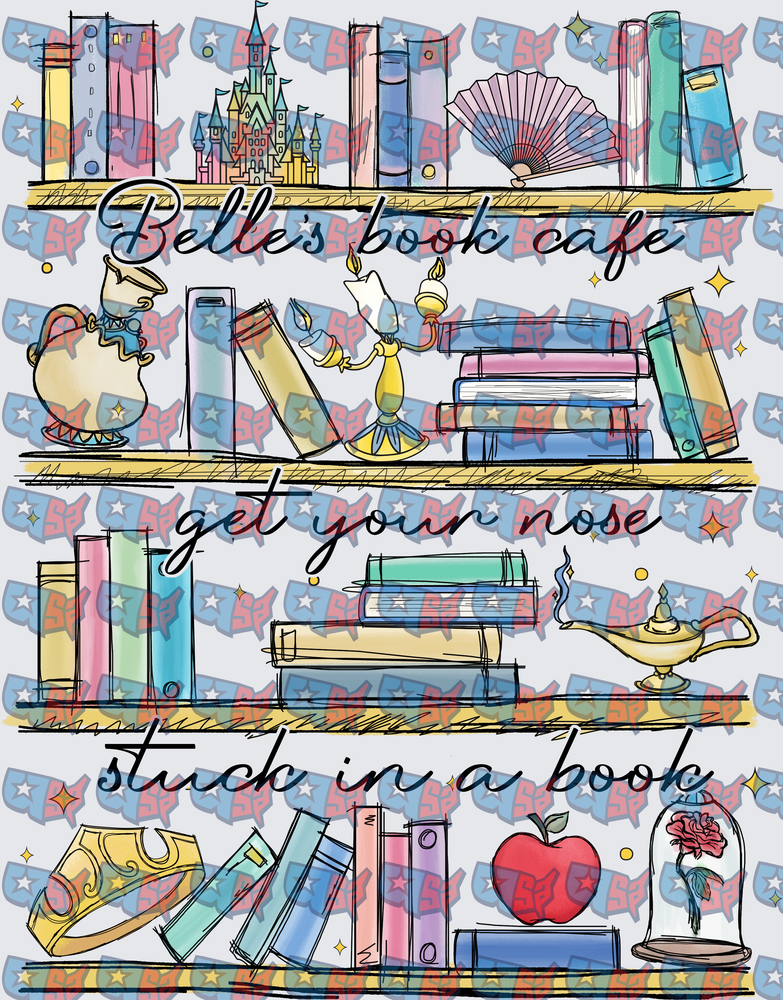 Belle's Book Cafe Get Your Nose Stuck In A Book Enchanted Library Shelves (DTF)