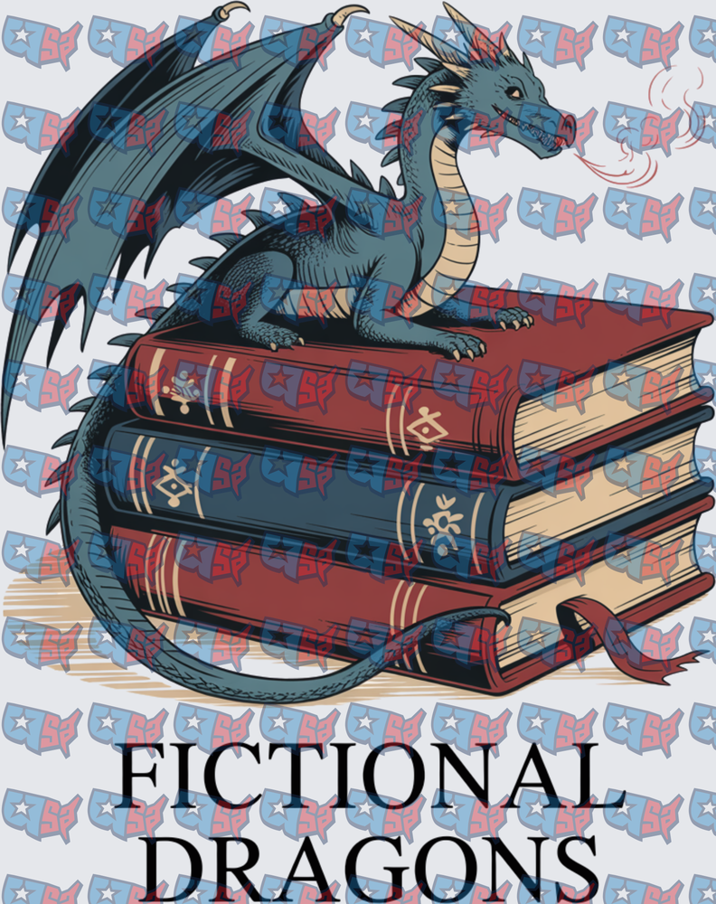 Fictional Dragons Blue Dragon Perched On Stacked Books (DTF)