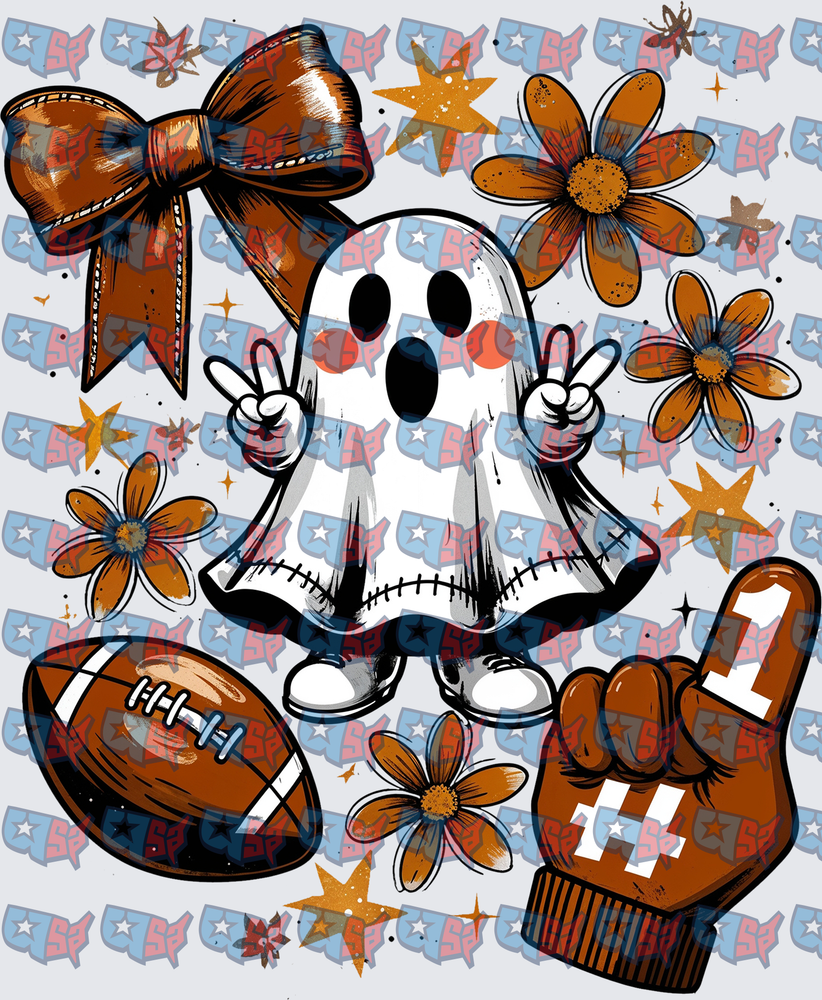 Football Ghost With Bow Flowers And Foam Finger (DTF)