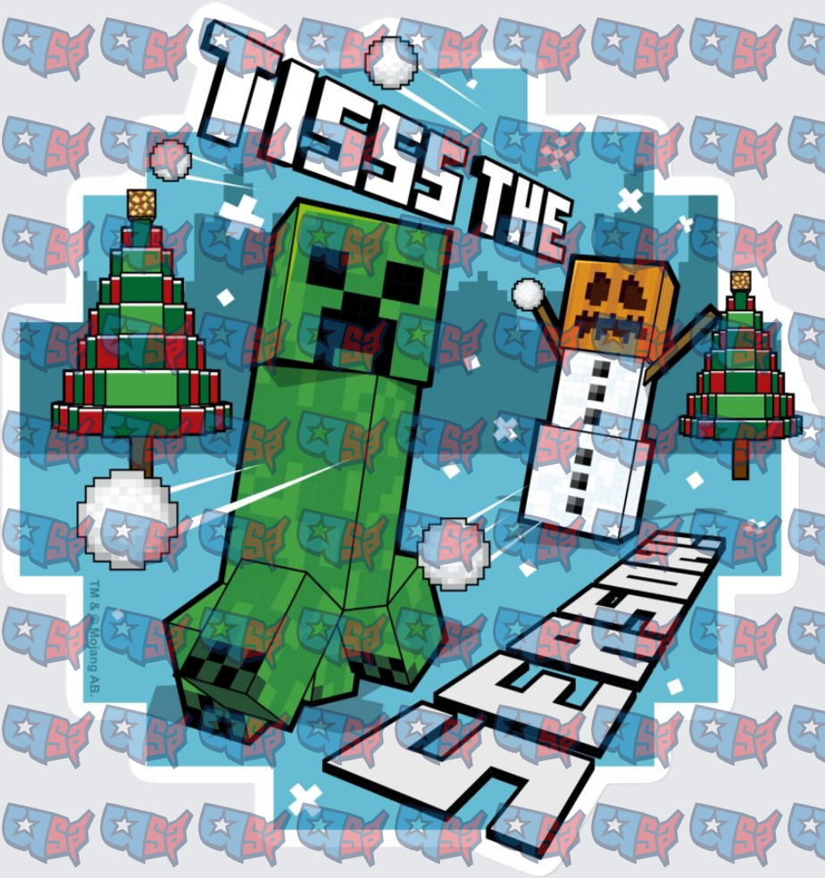 Blocky Creeper and Snow Golem Christmas Holiday Scene (DTF)
