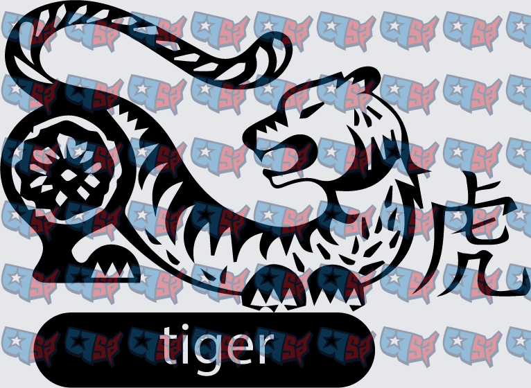 Chinese Zodiac Tiger with Kanji Symbol (DTF)