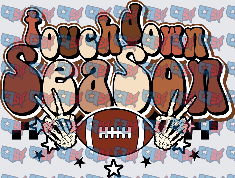 Touchdown Season Skeleton Hands Football Groovy (DTF)