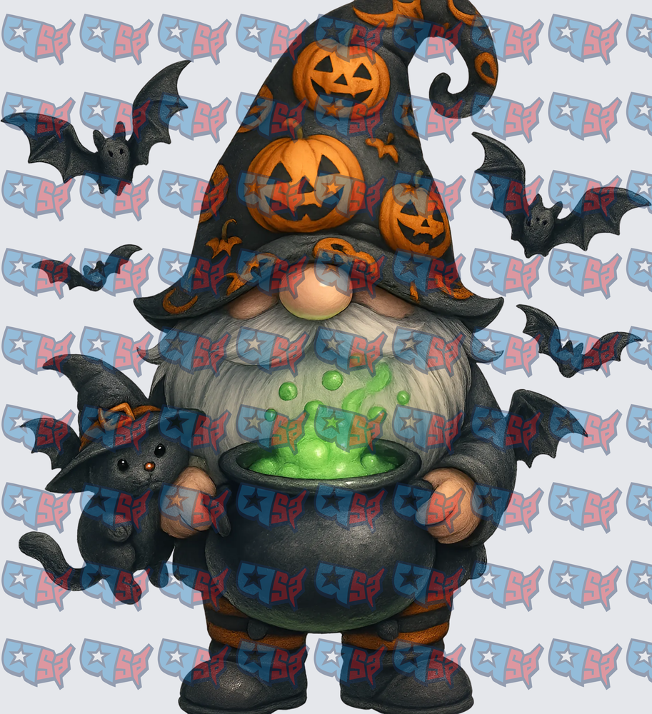 Halloween Gnome Witch With Cauldron And Bats (DTF)