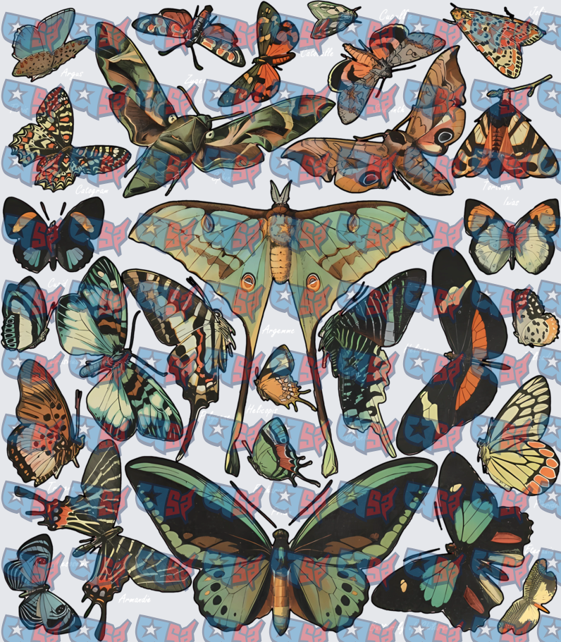 Colorful Butterfly and Moth Species Collection (DTF)