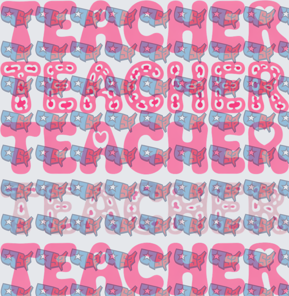 Retro Pink Teacher Stacked Word Repeat Pattern (DTF)