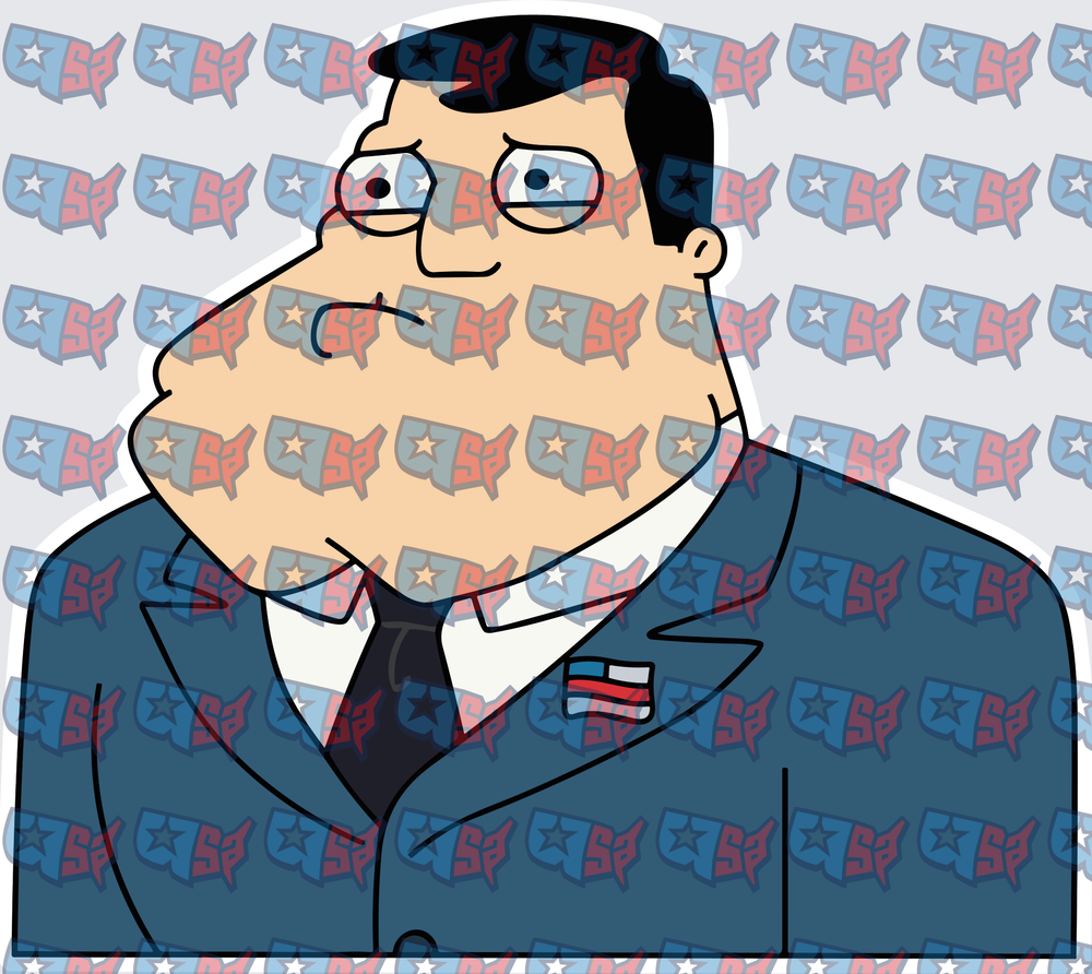 Cartoon CIA Agent In Blue Suit With Flag Pin (DTF)