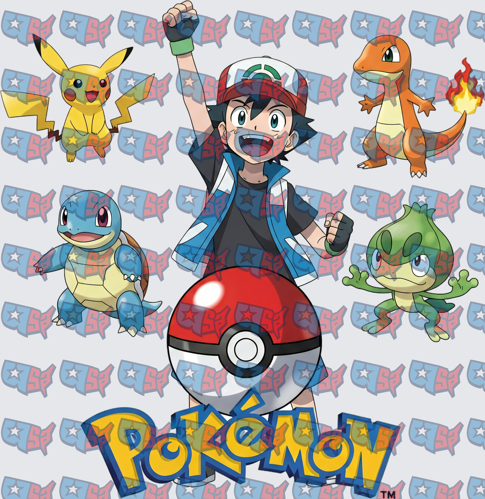 Ash Ketchum with Pikachu Charmander Squirtle Treecko Pokeball (DTF)