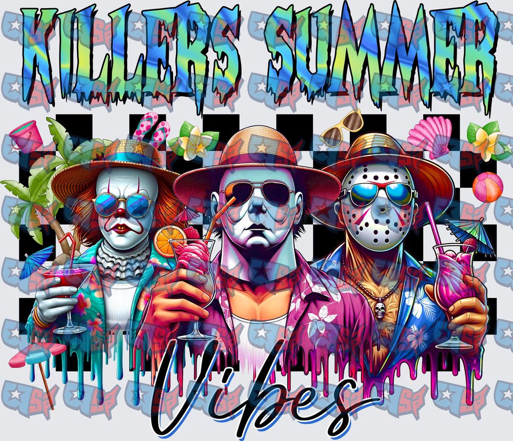 Killers Summer Vibes Horror Icons Tropical Drinks (DTF)