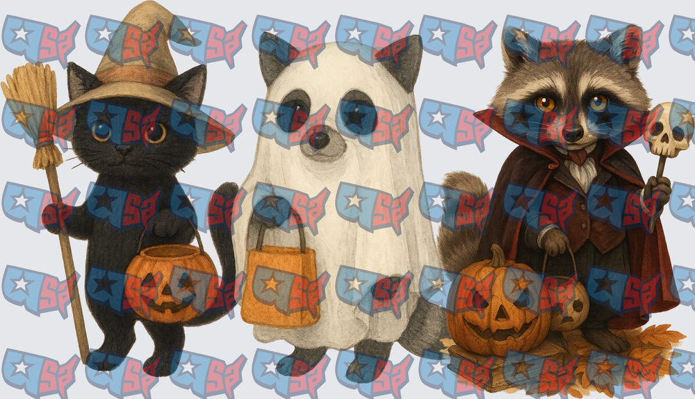 Halloween Witch Cat Ghost Cat Vampire Raccoon Trio (DTF)