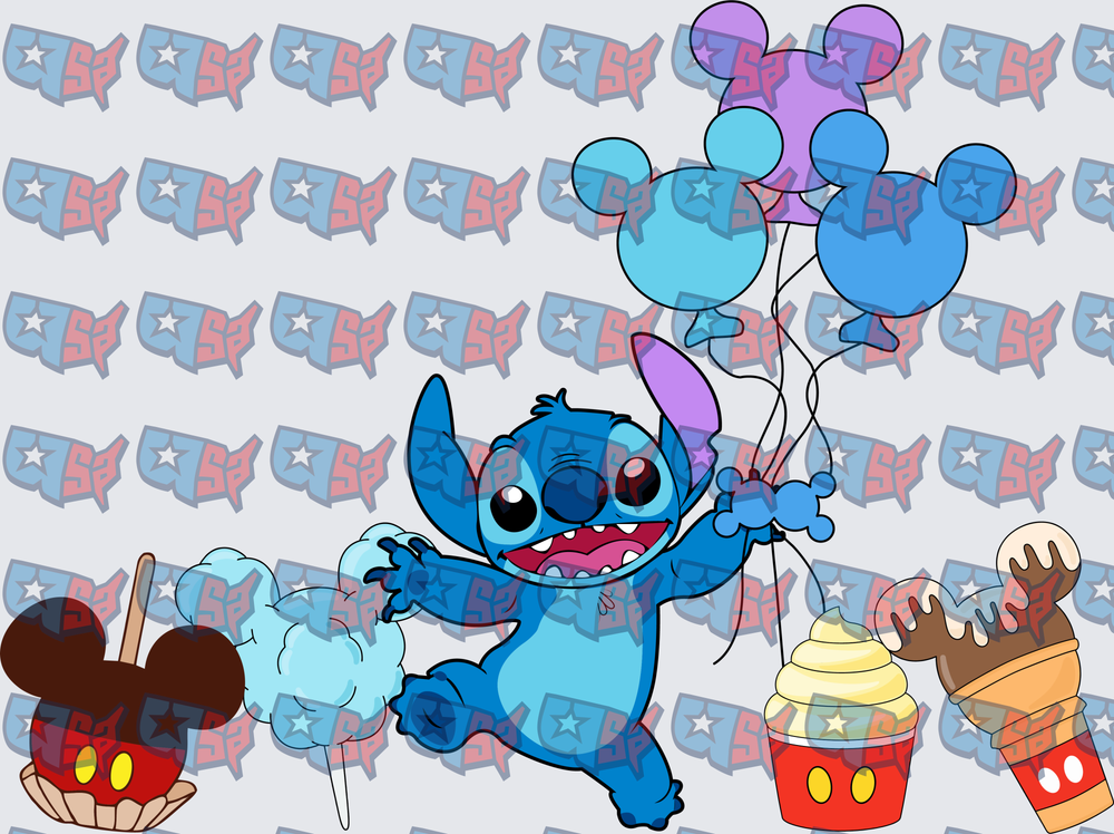 Blue Alien With Park Balloons And Treats (DTF)