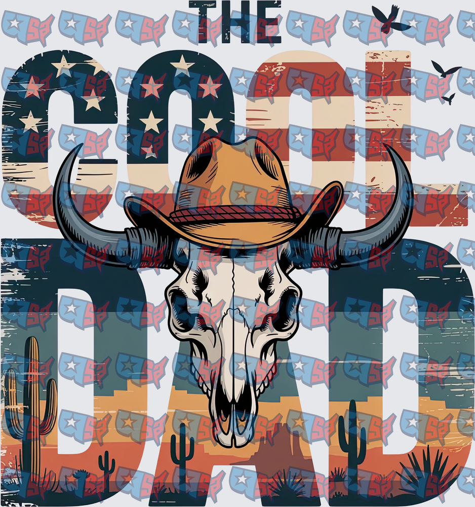 The Cool Dad Bull Skull Cowboy Hat Western Flag (DTF)