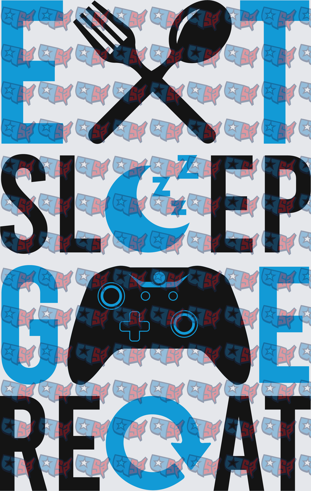 Eat Sleep Game Repeat Blue Black Gamer Design (DTF)