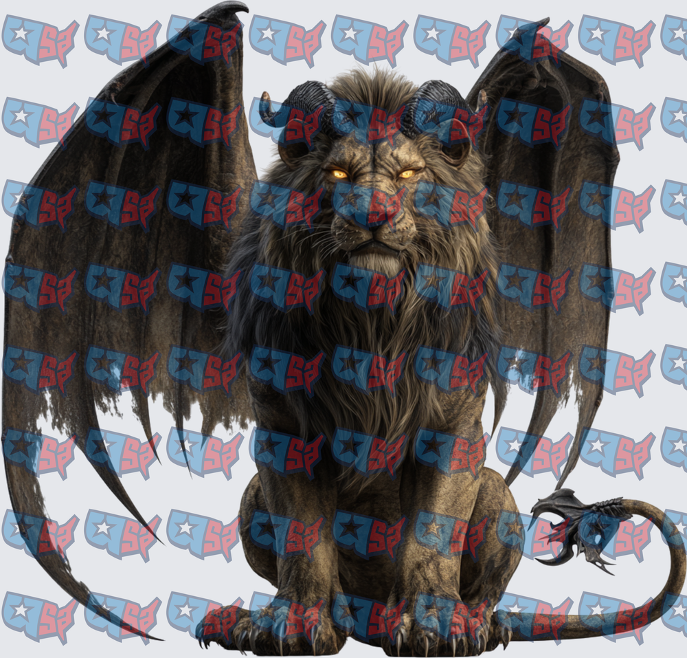 Demonic Winged Lion With Horns And Glowing Eyes (DTF)