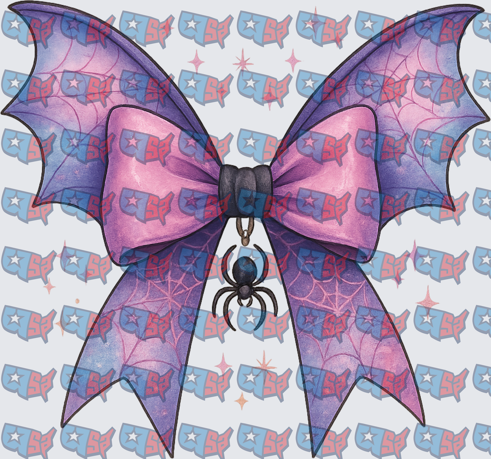 Purple Halloween Bat Wing Bow With Spider Charm (DTF)