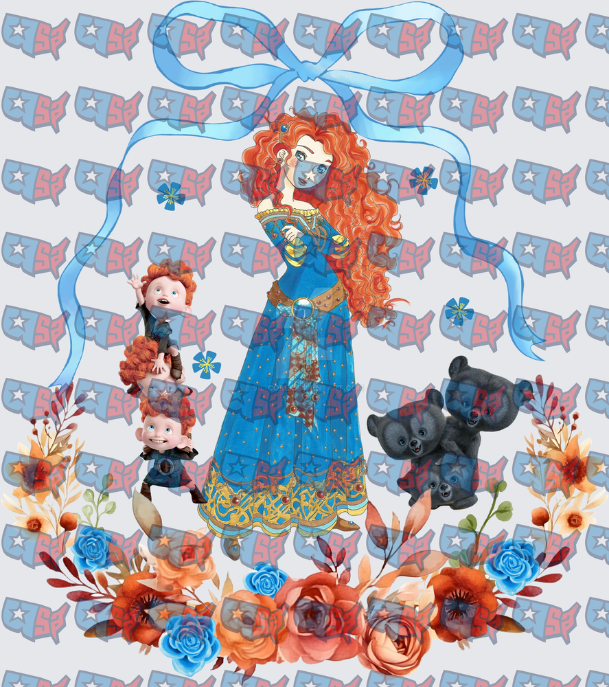 Brave Scottish Princess With Bear Cubs Floral Ribbon (DTF)