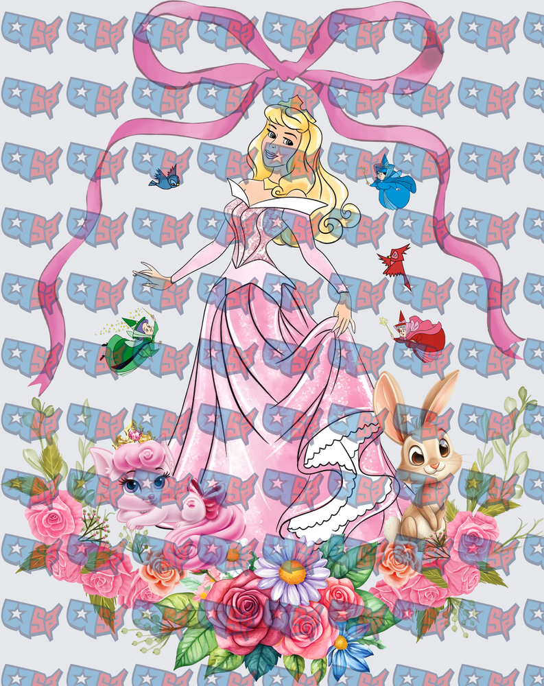 Sleeping Beauty Princess Pink Bow Floral Fairy Friends (DTF)