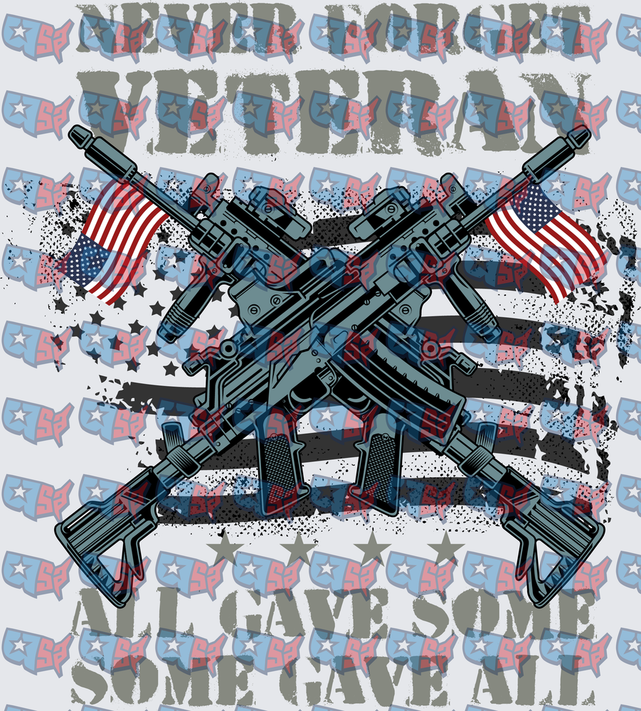 Never Forget Veteran Crossed Rifles American Flag (DTF)