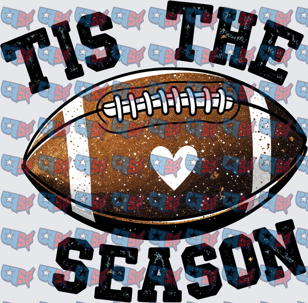 Tis The Season Glitter Football Heart Design (DTF)