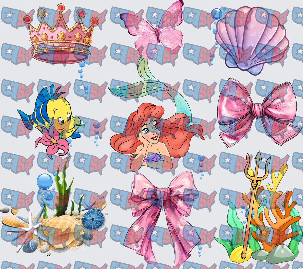 Little Mermaid Princess Elements Bundle Sheet (DTF)