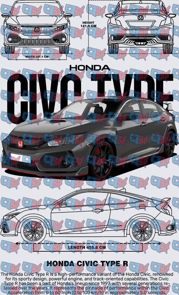 Honda Civic Type R Blueprint Spec Sheet Design (DTF)