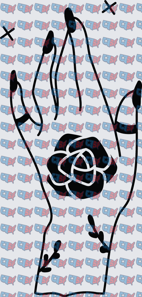 Tattooed Hand With Dark Rose Floral Design (DTF)