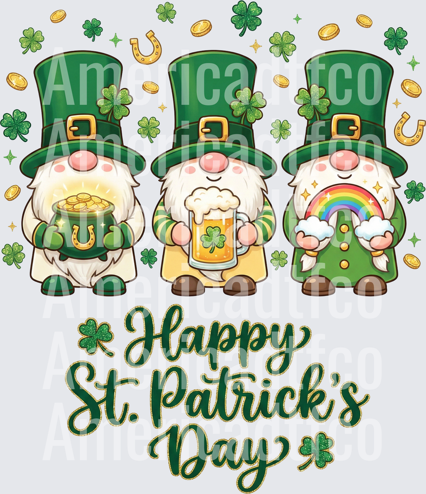 Happy St. Patrick's Day Three Gnomes with Shamrocks (DTF)