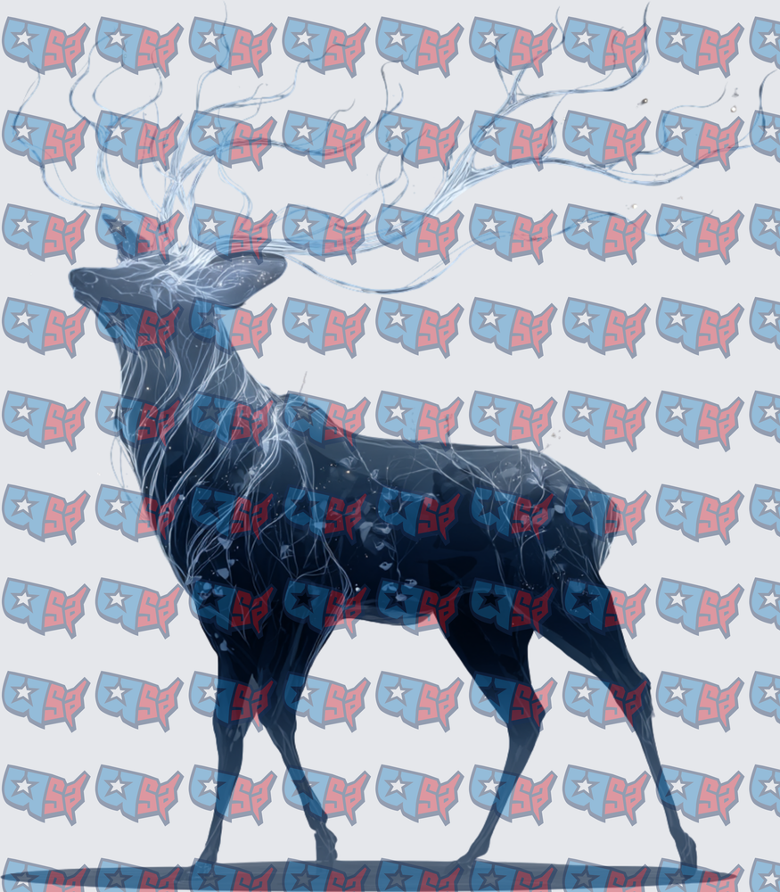Mystical Dark Blue Stag With Glowing Antlers (DTF)